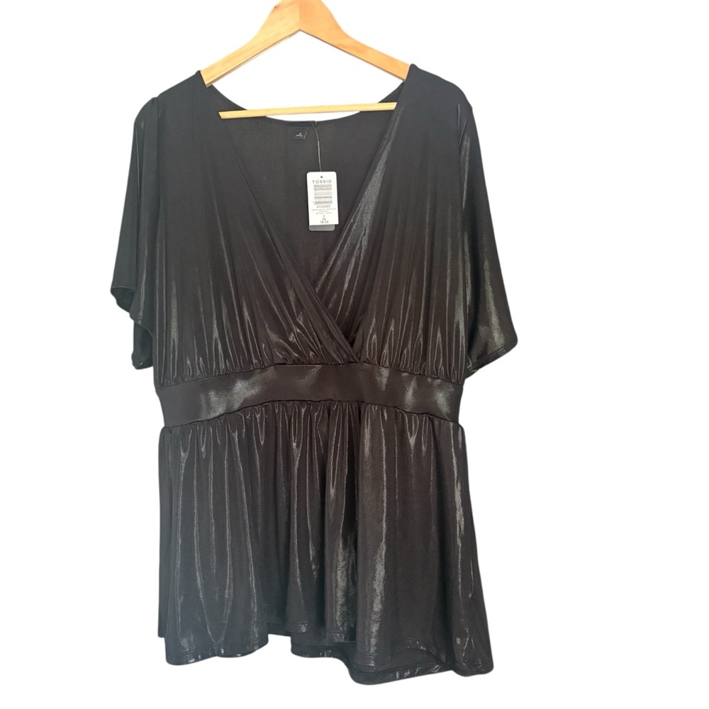 NWT Torrid Black Metallic Flutter Surplus Babydoll Tunic Top 2 2XL 18-20 Club